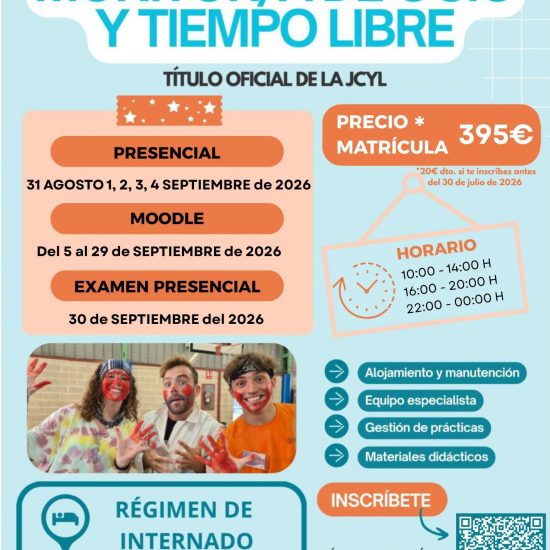 CURSO DE MONITOR DE OCIO Y TIEMPO LIBRE - RÉGIMEN INTERNADO - SEPTIEMBRE 2026